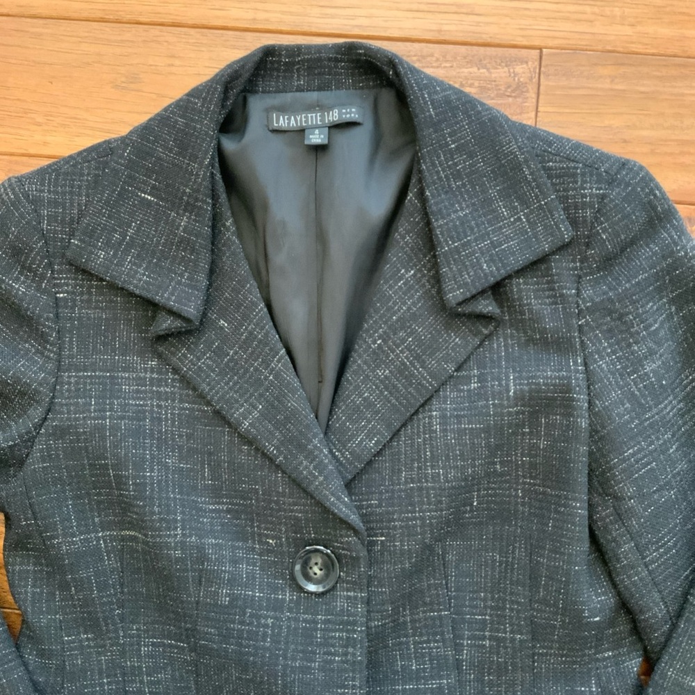 Lafayette 148 Black Tweed Blazer, Notched Collar, size 4 - Picture 3 of 7